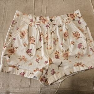 American Eagle Outfitters Floral Jean Shorts - Cream and Pink